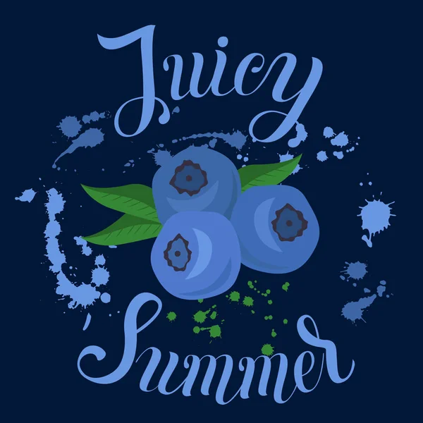 Juicy Inscripción de verano en el fondo con arándanos y sp — Vector de stock