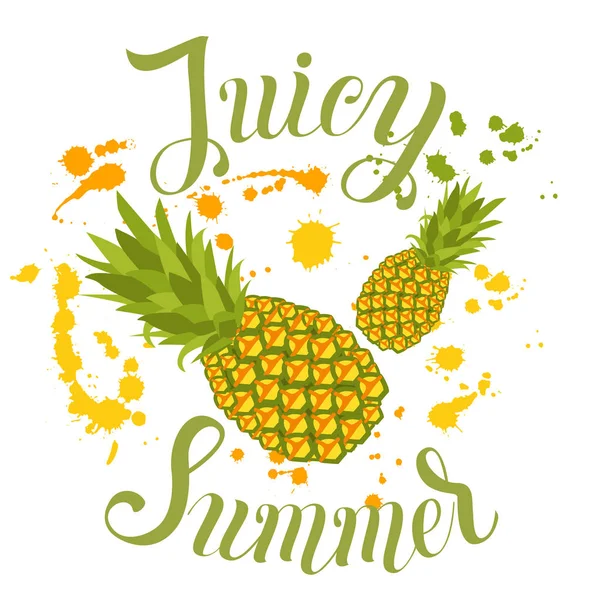 Soczysty lato napis na tle z ananasem i sp — Wektor stockowy