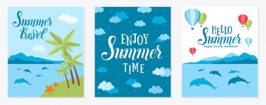 Sıcak hava balonu bulutlar gökyüzü yaz vektör kartlarla,