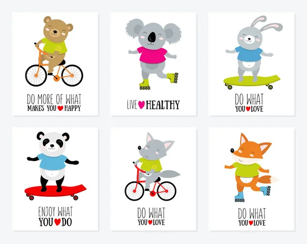 Collection d'illustrations vectorielles avec des animaux sportifs — Image vectorielle