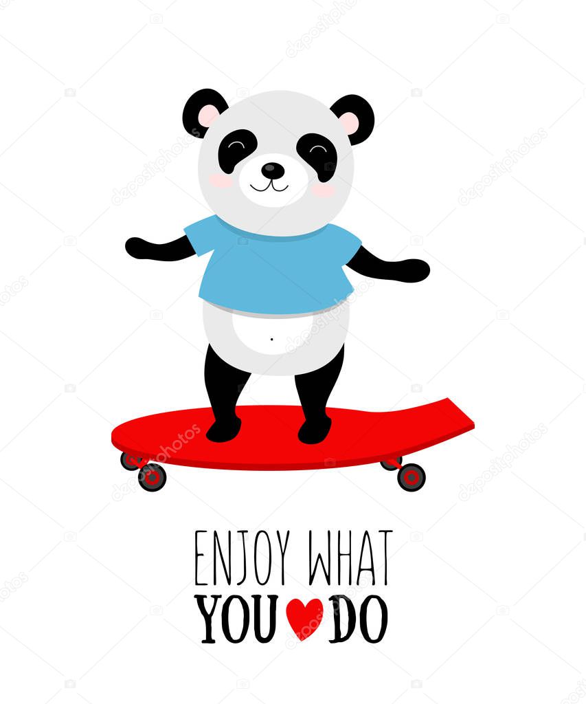 Vector illustration of panda on a scateboard with motivational q