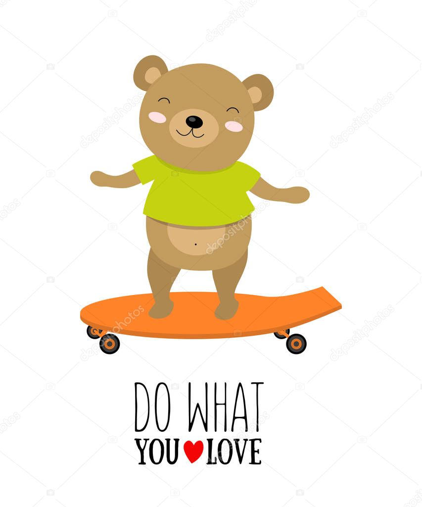 Vector illustration of bear on a scateboard with motivational qu