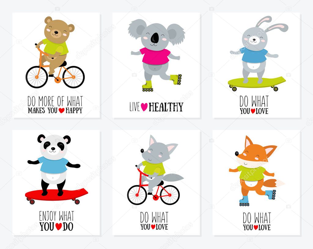 Collection of Vector illustration with sporty animals