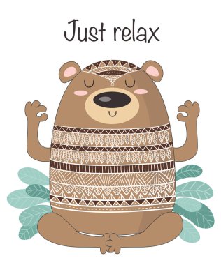 Vektör karikatür kroki meditative ayı çizim ile motivati