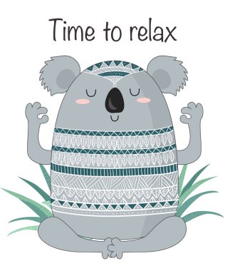 Vektör karikatür kroki meditative koala çizim ile motivat