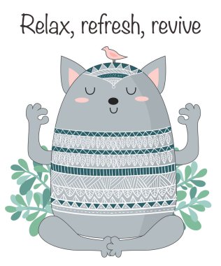 Vektör karikatür kroki meditative hayvanlar illüstrasyon motiv ile