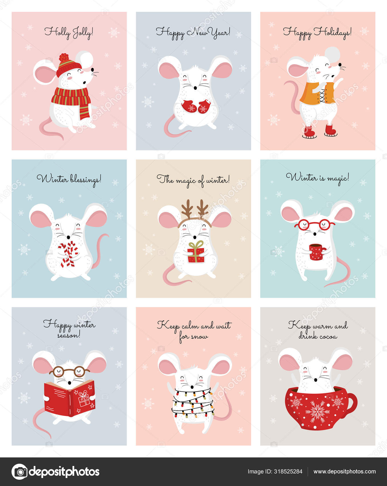 Collection Vectorielle De Cartes Avec Dessin A La Main Mignons Rats D Hiver Dans Image Vectorielle Tiny Selena C