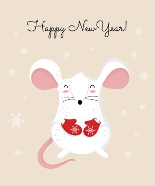 Konforlu giysiler içinde şirin bir kış faresi çizen taşıyıcı posteri.