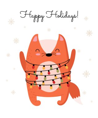 Tatlı tilki ve kış temposuyla 2020 yılı için yaratıcı bir kartpostal.