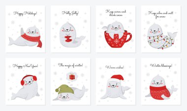 Noel ve yeni yıl için kesikli yaratıcı kartpostal koleksiyonu