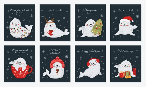 Noel ve yeni yıl için kesikli yaratıcı kartpostal koleksiyonu — Stok Vektör
