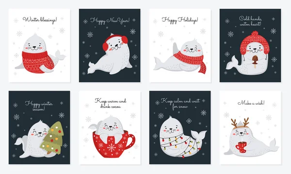 圣诞及新年创意明信片系列剪贴 — 图库矢量图片