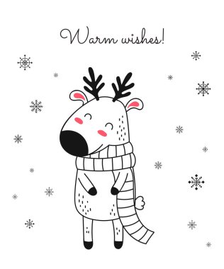 Noel ve yeni yıl için güzel geyikli yaratıcı bir kartpostal. 