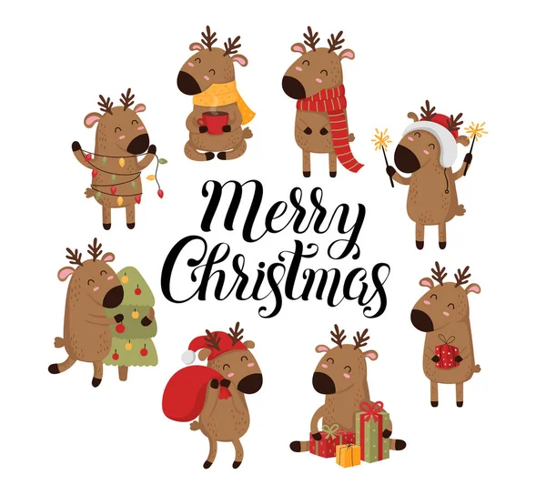 Творча колекція милих оленів на Різдво та Новий рік. Векторні — стоковий вектор