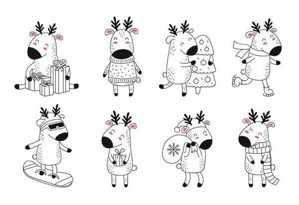 クリスマスと新年のためのかわいい鹿の創造的なコレクション。ヴェック — ストックベクタ