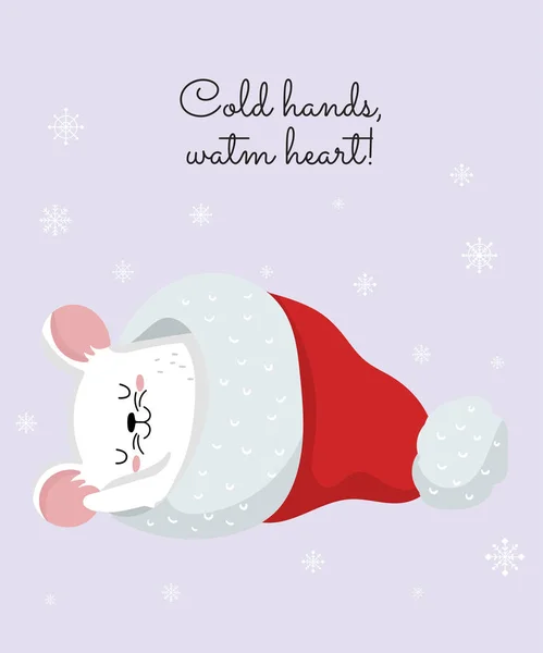 Vektorový plakát s rukou kreslení roztomilý zimní krysa v útulném oblečení. — Stockový vektor
