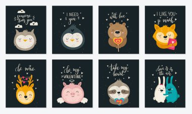 Sevgililer Günü. Sevimli bir vektör el çizimi poster koleksiyonu