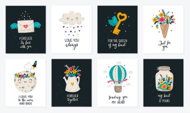 Vector hand drawing set. Poster collection with cute doodle illu