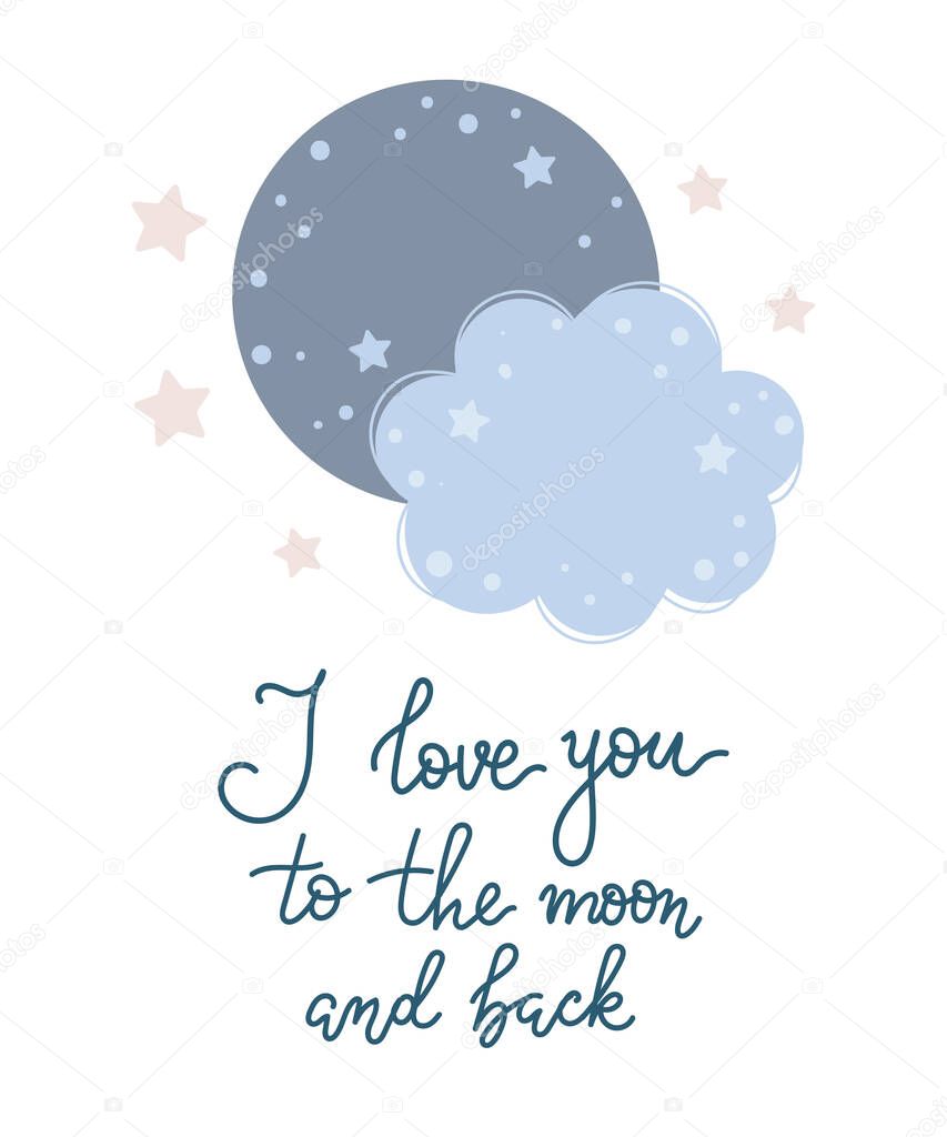 Vector hand drawn poster for nursery decoration with cute cloud and lovely slogan. Doodle illustration. Perfect for baby shower, birthday, children's party, spring holiday, clothing prints