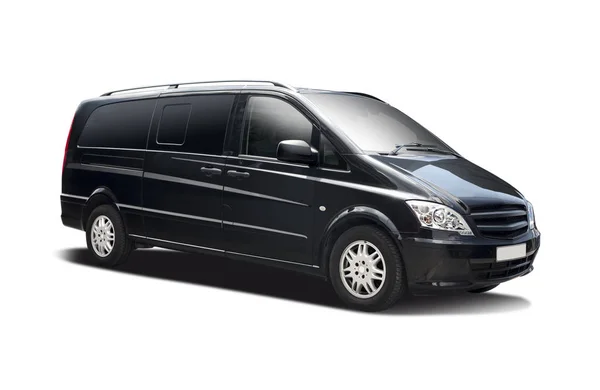 Beyaz izole siyah minibüs yan görünüm — Stok fotoğraf