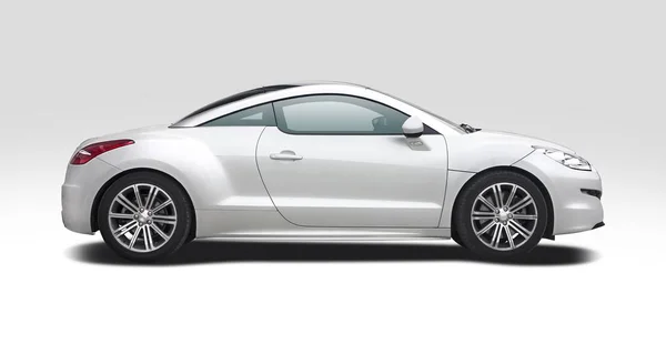 Franse Witte Sport Coupe Auto Zijaanzicht Geïsoleerd Witte Achtergrond — Stockfoto
