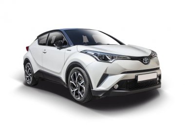Beyaz Toyota C-Hr Suv araba yan görünüm üzerinde beyaz izole