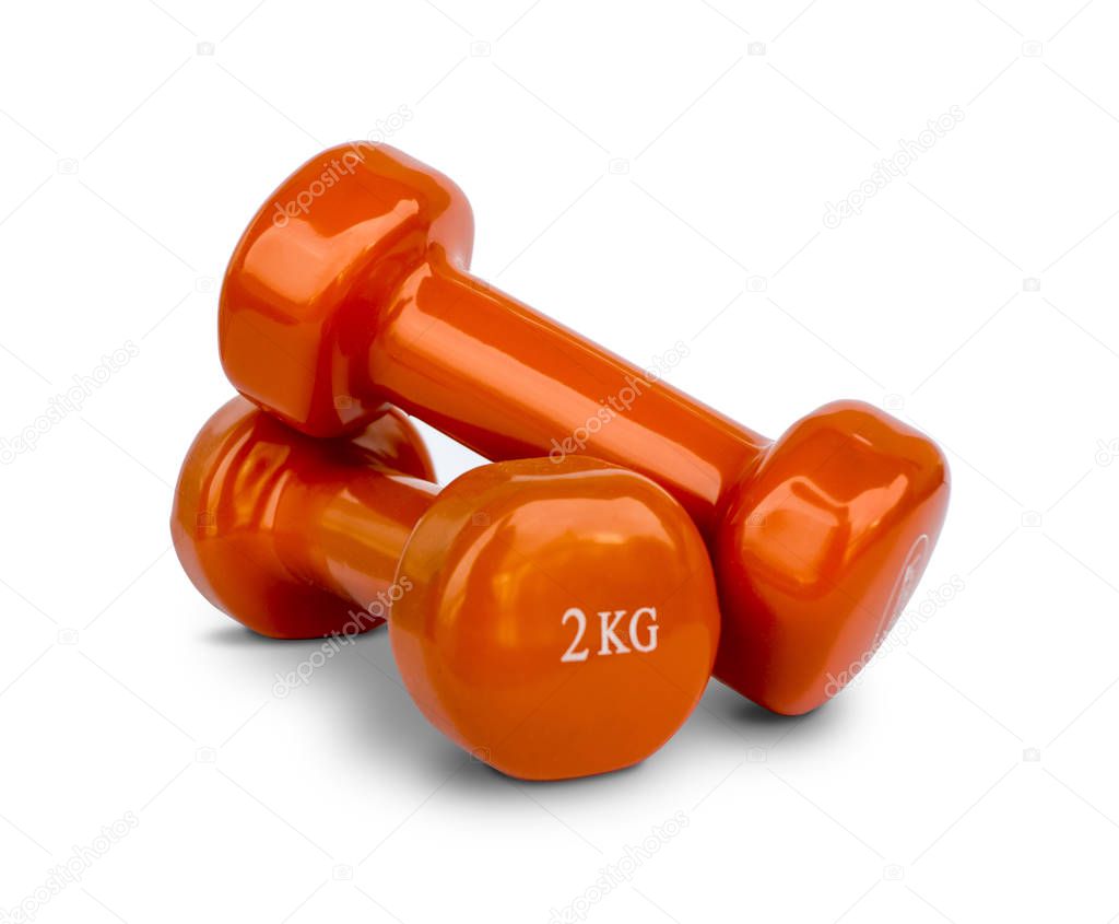 Orange dumbbell Weights isolated on white