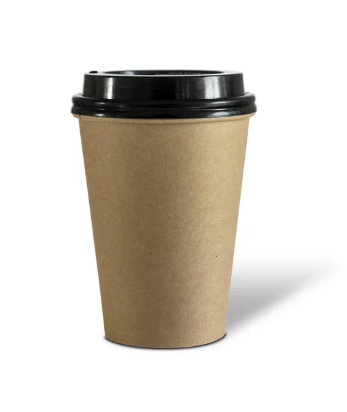 Braune Kaffeepapiertasse Mit Schwarzem Deckel Isoliert Auf Weiß — Stockfoto