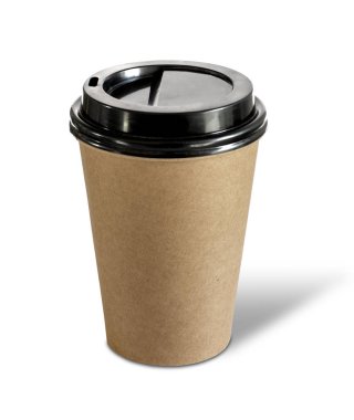 Brown coffee paper cup isolated on white