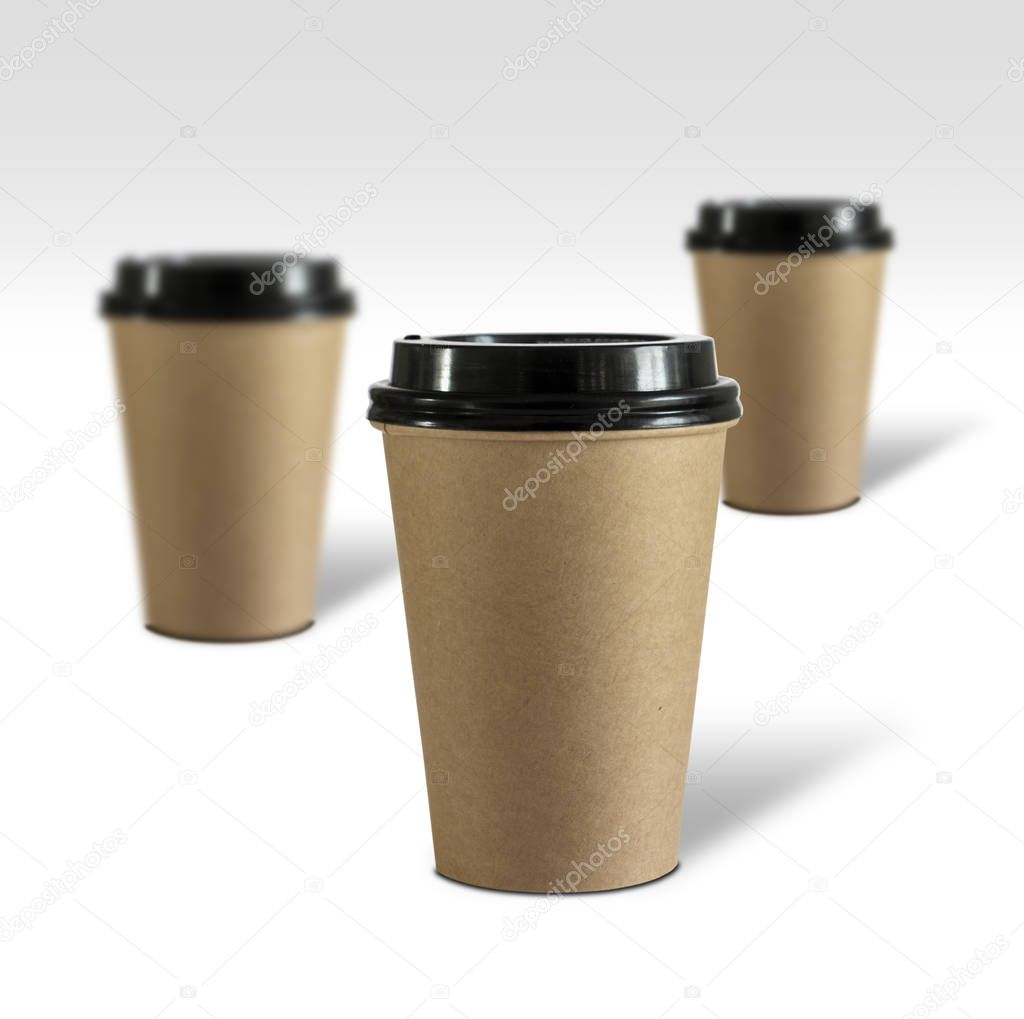 3 coffee paper cups isolated on white