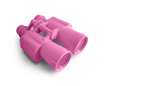 Pink Binocullars White Copy Space — Stock Photo, Image