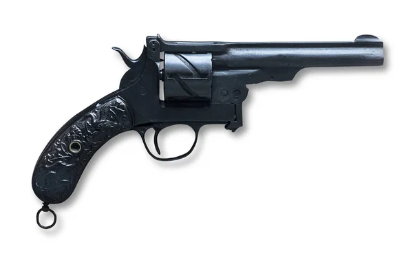Stary Czarny Pistolet Izolowany Białym — Zdjęcie stockowe