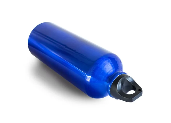Blue Aluminum Bottle Water Isolated White — Stock Photo, Image