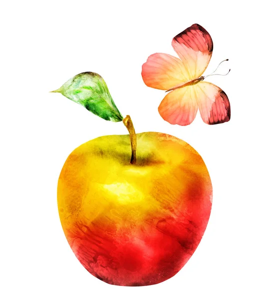 Watercolor Apple Butterfly White — Stock Photo, Image