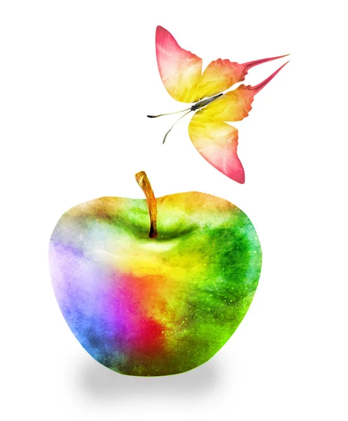 Watercolor Apple Butterfly White — Stock Photo, Image