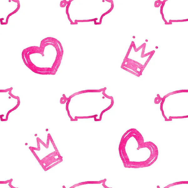 Padrão Sem Costura Com Porcos Corações — Fotografia de Stock