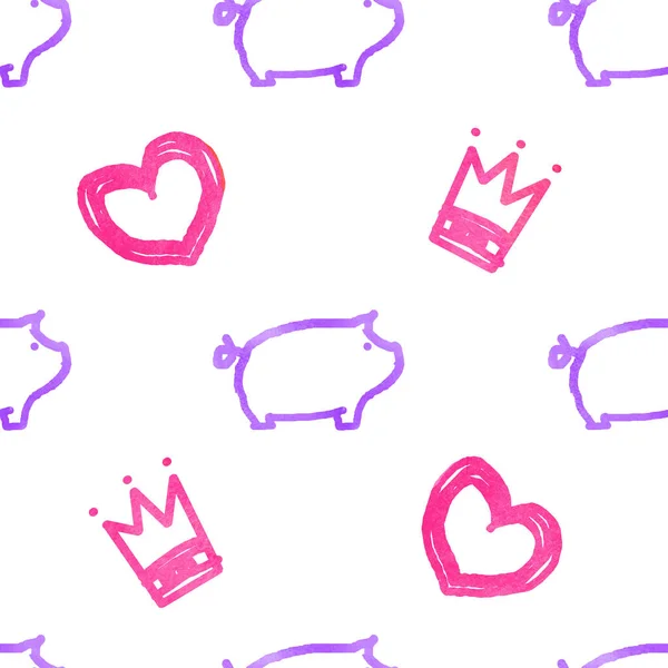 Seamless Pattern Pigs Hearts — Stock Photo, Image