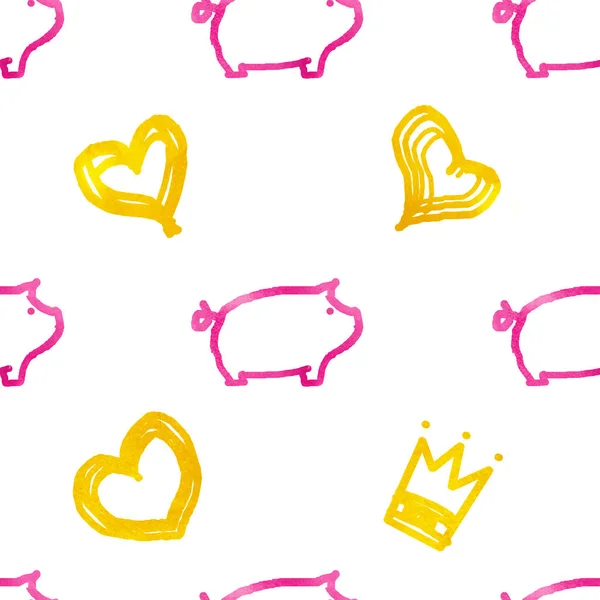 豚や心でシームレスなパターン — ストック写真