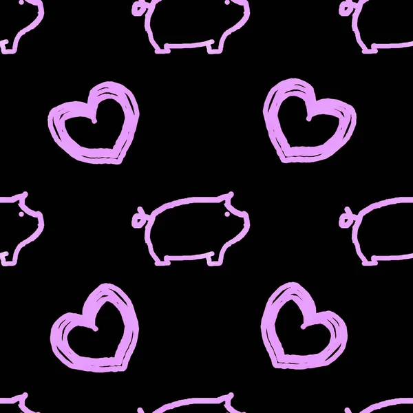 Seamless Pattern Pigs Hearts — Stock Photo, Image