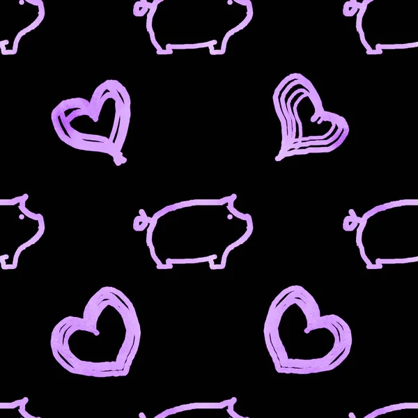 Seamless Pattern Pigs Hearts — Stock Photo, Image