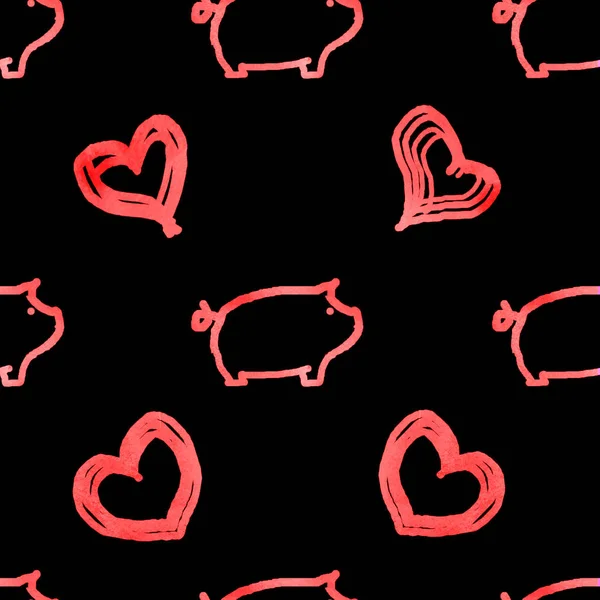 Padrão Sem Costura Com Porcos Corações — Fotografia de Stock