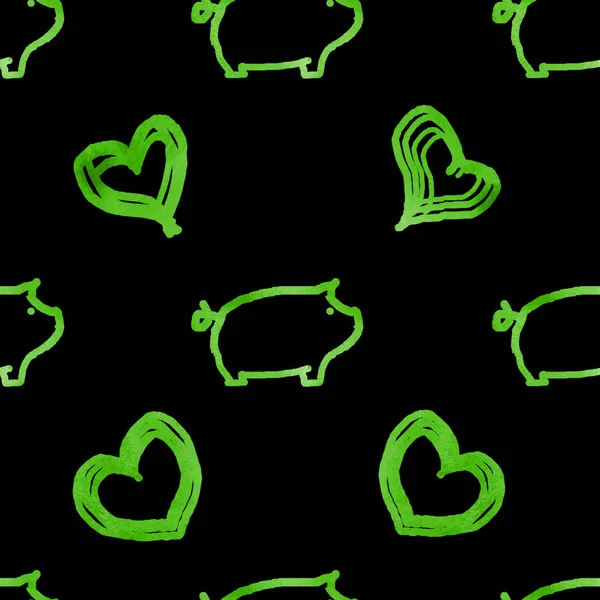 Seamless Pattern Pigs Hearts — Stock Photo, Image