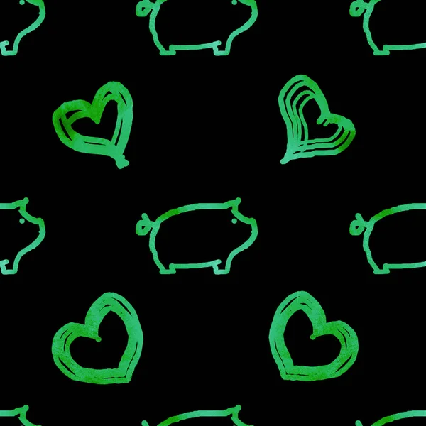 Seamless Pattern Pigs Hearts — Stock Photo, Image