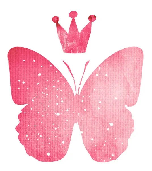 白に隔離された王冠と水彩蝶 — ストック写真