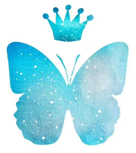 Aquarell Schmetterling Mit Krone Isoliert Auf Weiß — Stockfoto