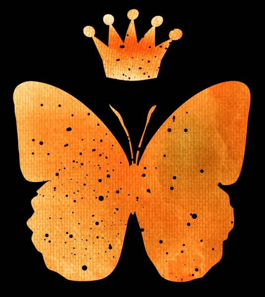 有皇冠的水彩蝴蝶 与白色隔离 — 图库照片