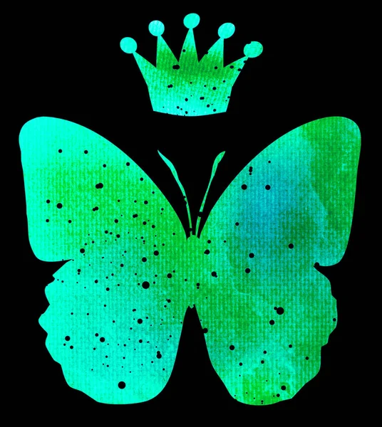 Aquarell Schmetterling Mit Krone Isoliert Auf Weiß — Stockfoto
