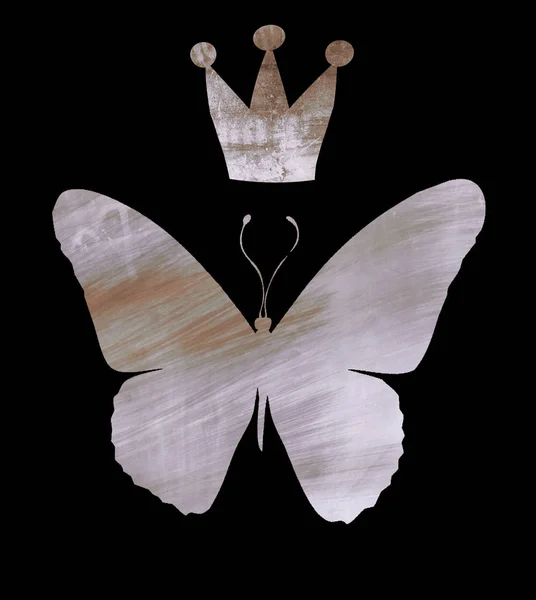 Mariposa Acuarela Con Corona Aislada Blanco — Foto de Stock