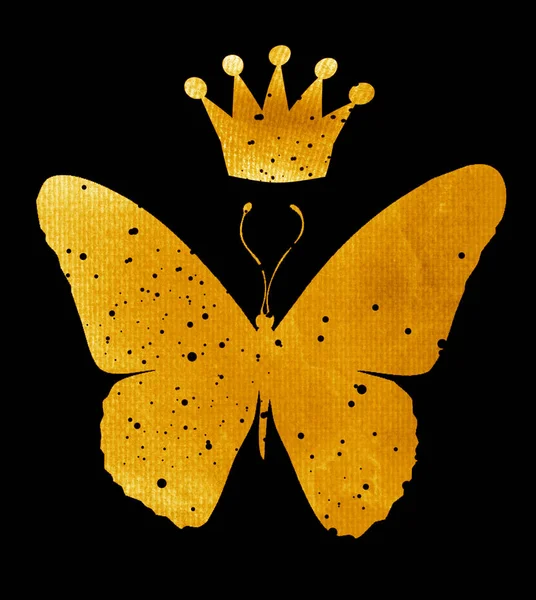 有皇冠的水彩蝴蝶 与白色隔离 — 图库照片