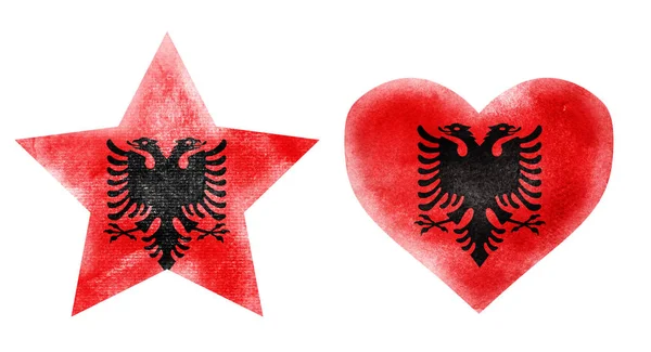 Akvarel Hvězda Srdce Vlajka Pozadí Wite Nastavit — Stock fotografie